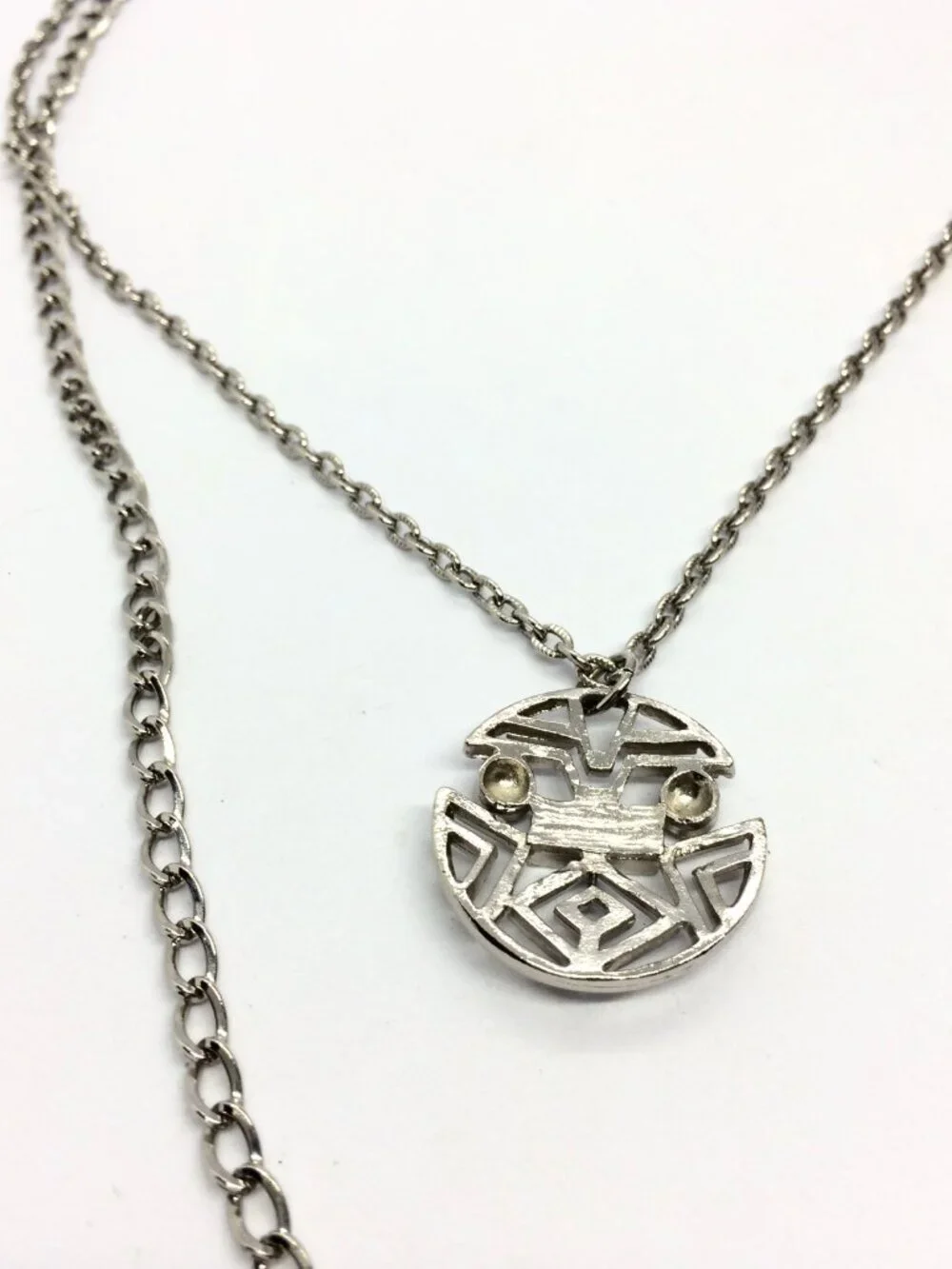 VINTAGE SILVER TONE Necklace Abstract Medallion Layered Chain Geometric